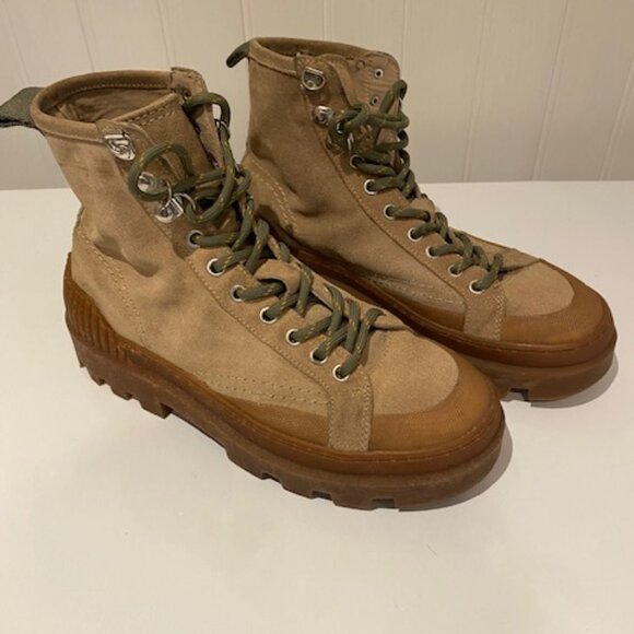Zara Suede Military/ combat Style boots Beige Size 38 (7.5) - Picture 11 of 14